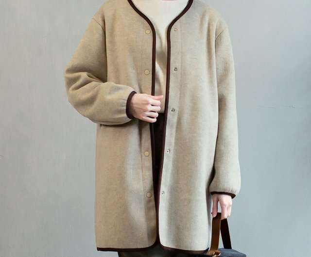 Simply Yours】Mixed Wool Color Trimming Jacket Khaki M - Shop