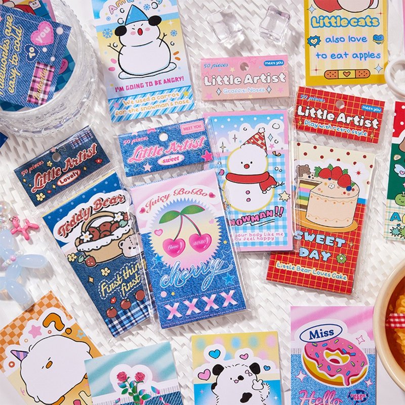 [Little Artist] Cute illustration notebook stickers, creative stickers, retro notebook DIY materials 4 types - สติกเกอร์ - กระดาษ 