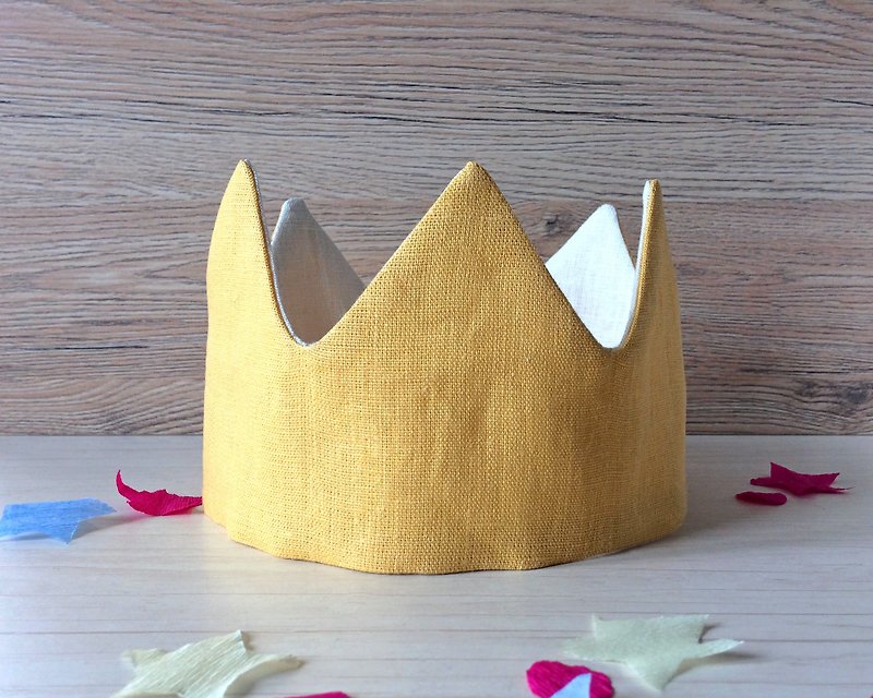 Yellow birthday crown, Personalized birthday crown boy, 1st birthday crown - Baby Hats & Headbands - Linen Yellow