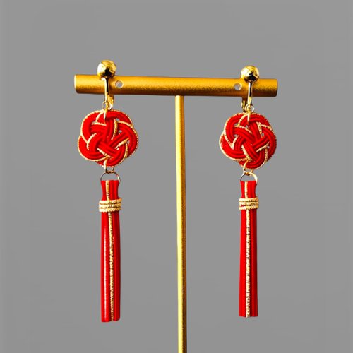 ☆❤️ ピアス 水引 イヤリング 和装 タッセル 着物 和風 赤黒金 水引