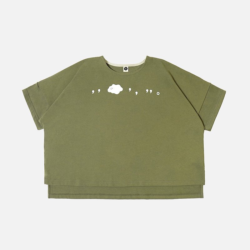 Punctuation Cloud Five-point Sleeve Top-Matcha - เสื้อผู้หญิง - ผ้าฝ้าย/ผ้าลินิน สีเขียว