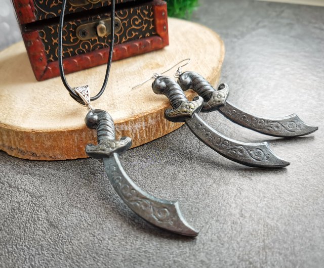 Y2k Silver Necklace Set, Sword Silver Necklace