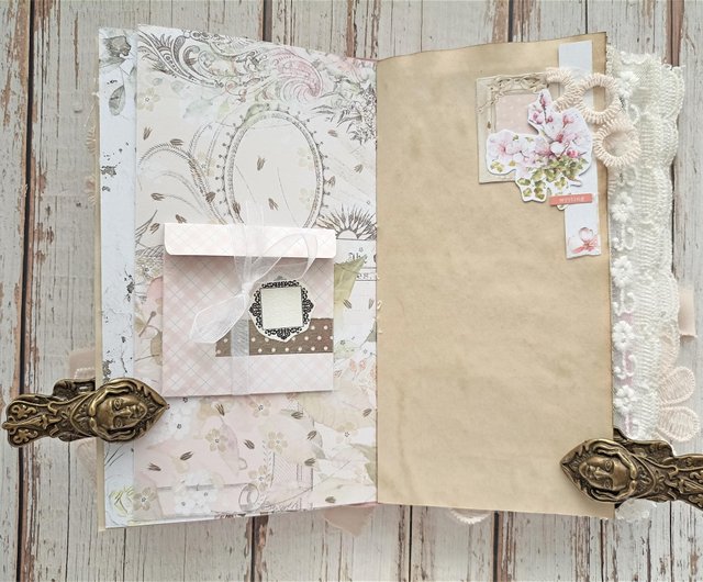 Lace junk journal handmade Roses notebook diary Flowers diary 