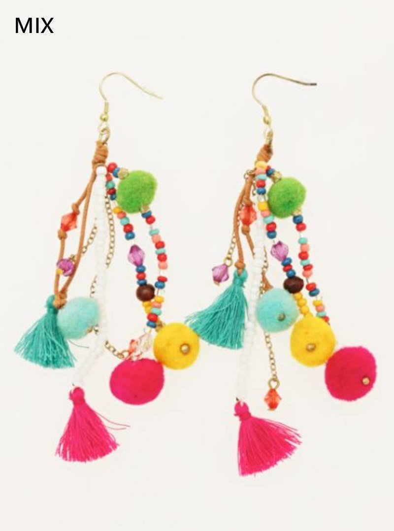 [Hot pre-order] Mexican style colorful ball earrings (two colors) IIBZ8102 Valentine's Day gift - Earrings & Clip-ons - Other Materials 
