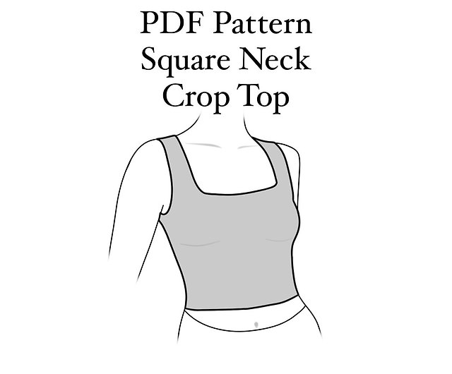 Square Neck Crop Top Sewing Pattern XS-XXXL Instant Download Easy Digital  PDF 