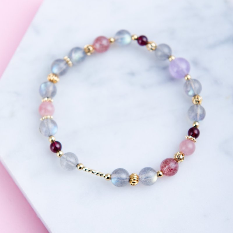 Red Garnet, Labradorite, Rose Quartz, Amethyst Natural Gemstone Crystal Bracelet - สร้อยข้อมือ - คริสตัล สึชมพู