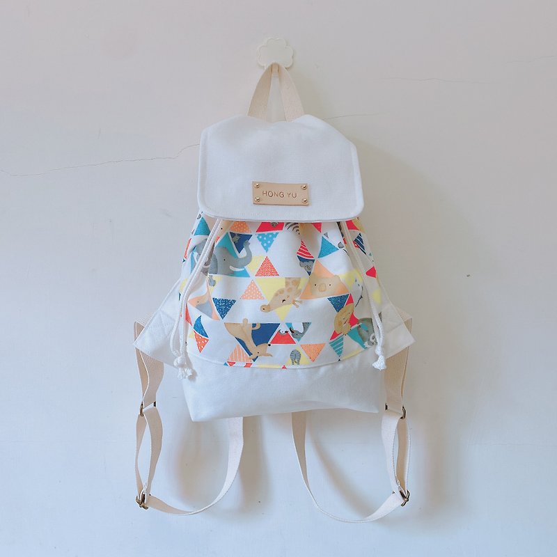 Party animals meet the white backpack/free printed name tag - Backpacks - Cotton & Hemp Multicolor
