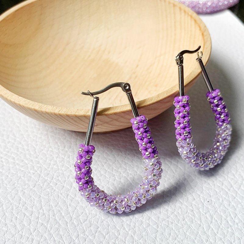 RAVA-Charming deep and light purple series hoop long earrings