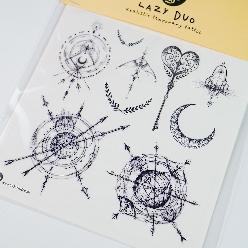 LAZY DUO Realistic Minimal Alchemist Boho Temporary Tattoo Sticker Key &amp; Compass