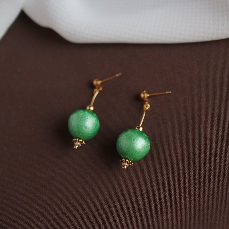 18kgf Gold - Gradient Candy ลูกปัดสีเขียว - พนักงานสำนักงาน OL Simple Earrings - ต่างหู - โลหะ สีเขียว