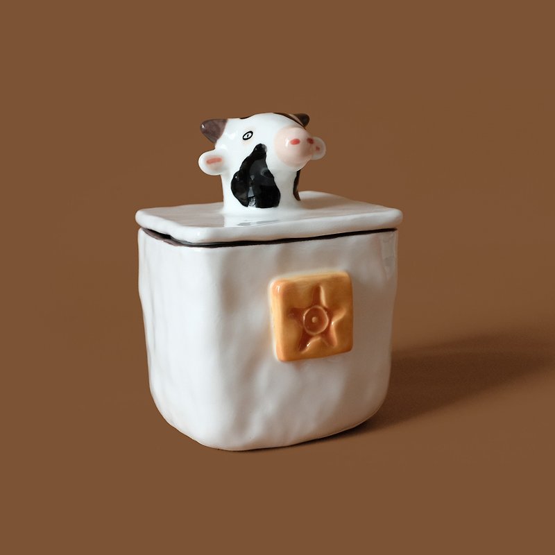 Egypt themed hand-made cow ceramic storage jar