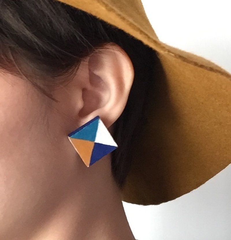 Has co-squares geometric earrings jiho - Earrings & Clip-ons - Wood Blue