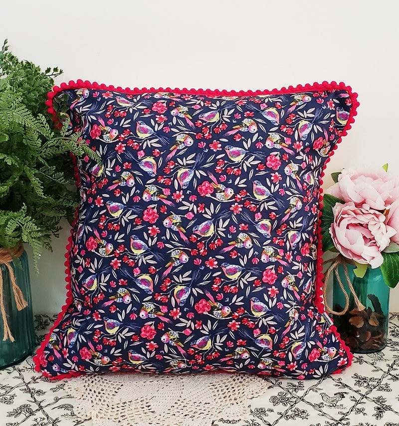 Nordic style cute pink small crow flower Peach hair small ball flower pattern pillow pillow cushion pillowcase - Pillows & Cushions - Cotton & Hemp Multicolor
