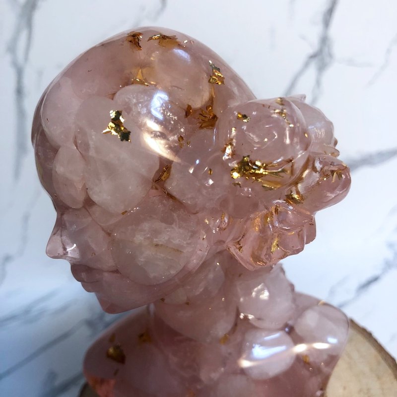 藝術禮盒 - 粉晶花之少女(頭像) | 水晶滴膠擺飾 - 擺飾/家飾品 - 水晶 粉紅色