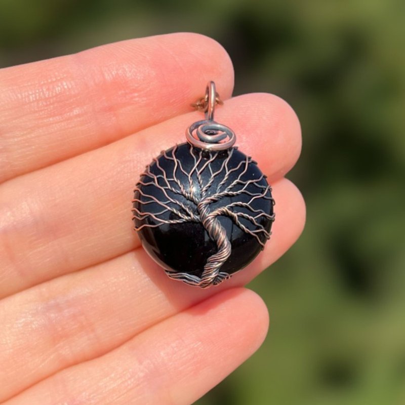 Black Onyx Chakra Healing Pendant, Protection Tree Of Life Amulet, Yoga Necklace - สร้อยคอ - เครื่องเพชรพลอย สีดำ