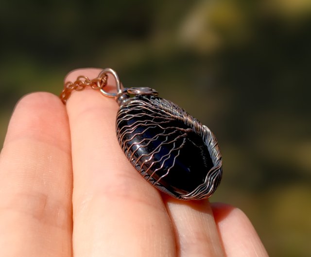 ブラックオニキスチャクラヒーリングペンダント、生命の樹の保護お守り