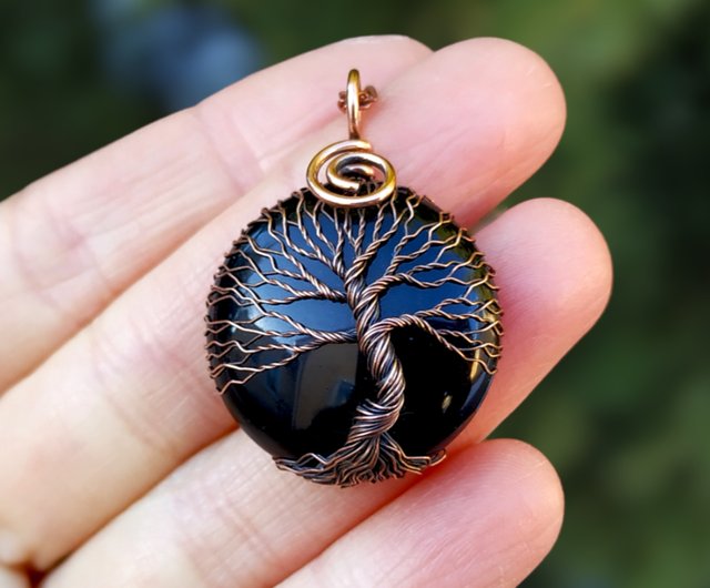 ブラックオニキスチャクラヒーリングペンダント、生命の樹の保護お守り