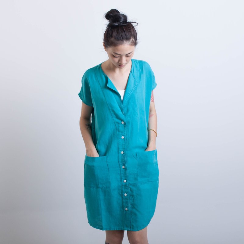 Cotton cardigan dress - ชุดเดรส - ผ้าฝ้าย/ผ้าลินิน สีน้ำเงิน