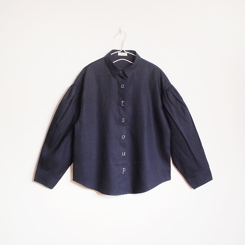 cat soup volume sleeve linen shirt : navy - Women's Shirts - Cotton & Hemp Blue
