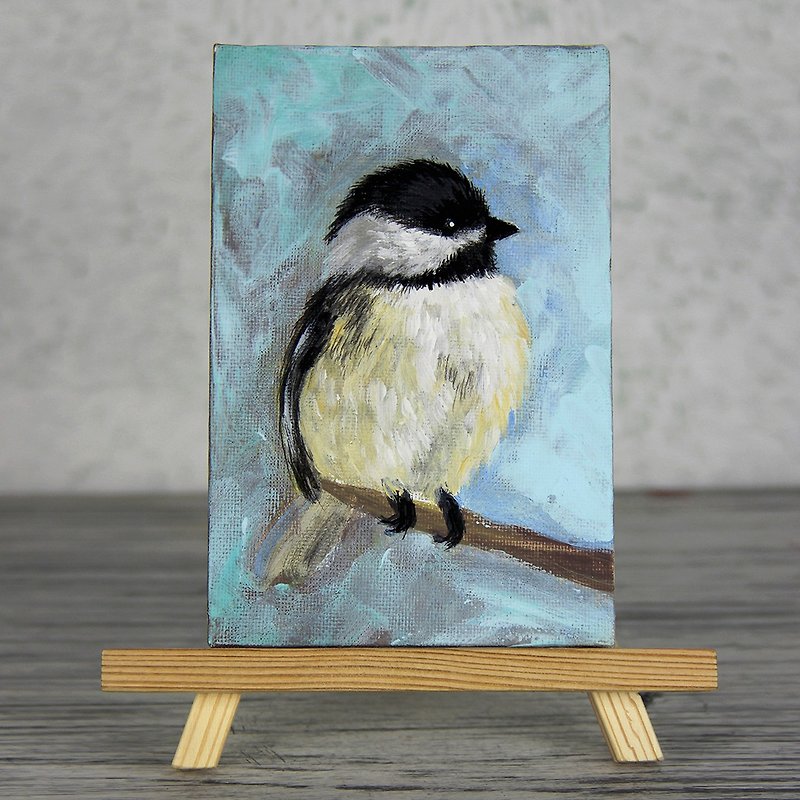 Bird | Original acrylic painting Small hande-painted Home decoration - 牆貼/牆身裝飾 - 其他材質 藍色