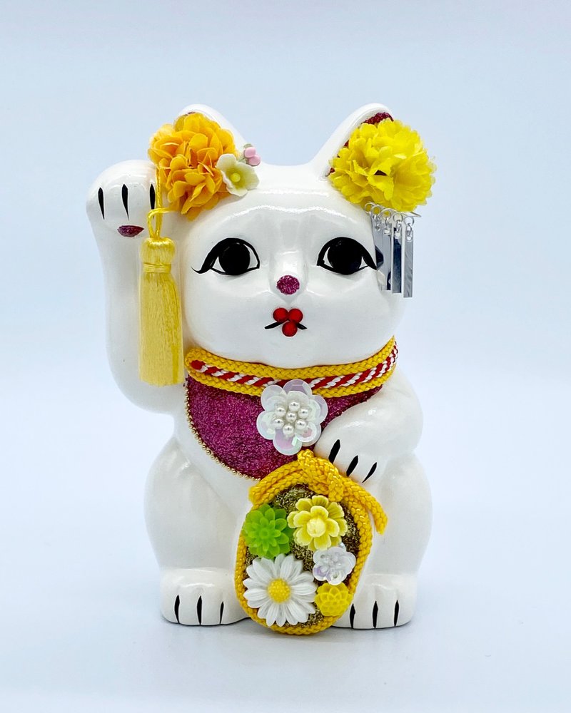 招き猫　舞妓はんご縁猫 - 擺飾/家飾品 - 陶 白色