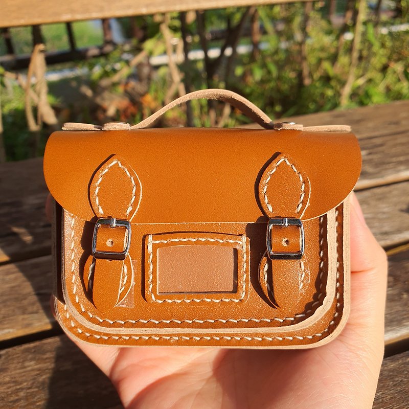 mini satchel bag card case wallet (magnet button) - 卡片套/卡片盒 - 真皮 咖啡色