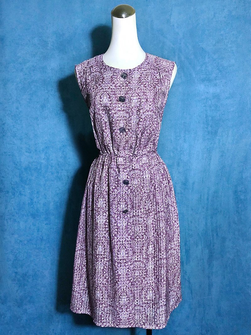 European totem textured sleeveless vintage dress / brought back to VINTAGE abroad - ชุดเดรส - เส้นใยสังเคราะห์ สีม่วง