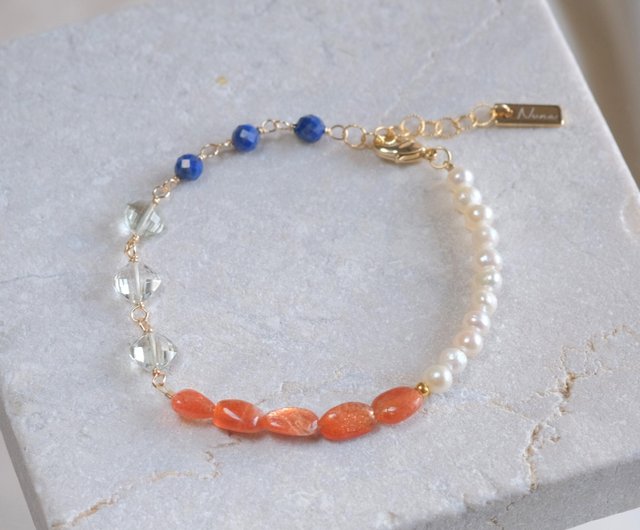 Orange sunstone bracelet 天然石ブレスレット 淡水パール×サン