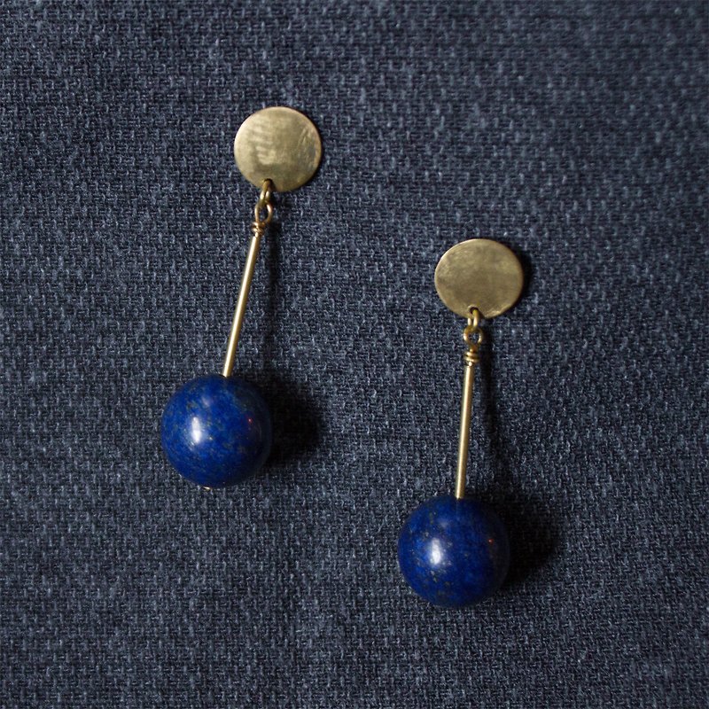 【歲末驚喜】銅片青金石耳環 - 可作夾式耳環 - 耳環/耳夾 - 其他金屬 藍色