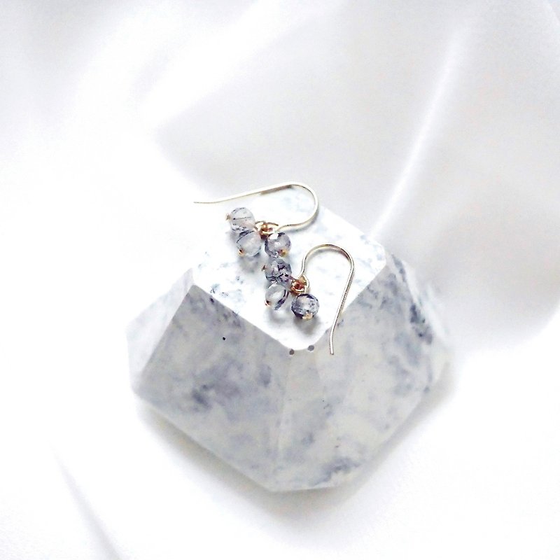 Three stone mini natural hair crystal through earrings 14K hair roots distinct cute gift - Earrings & Clip-ons - Gemstone Black
