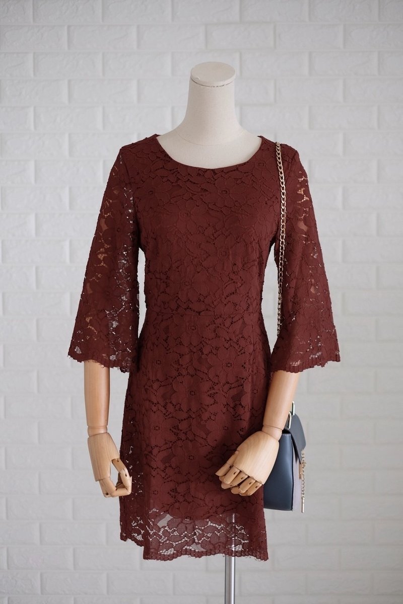Jasmine lace dress - 洋裝/連身裙 - 其他材質 橘色