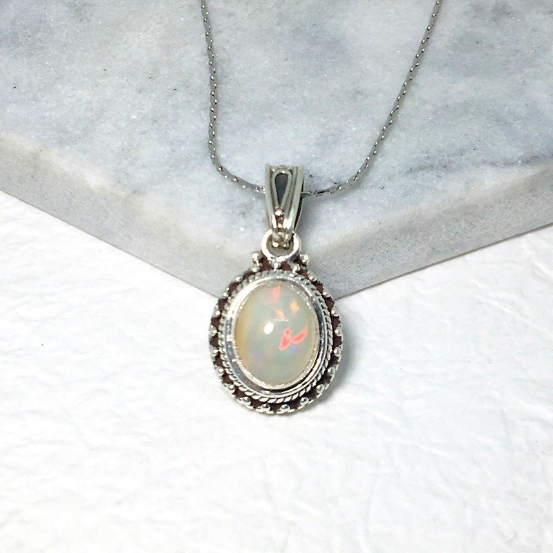 Opal 925 sterling silver retro design necklace Nepal handmade mosaic production (style 1) - Necklaces - Gemstone Silver