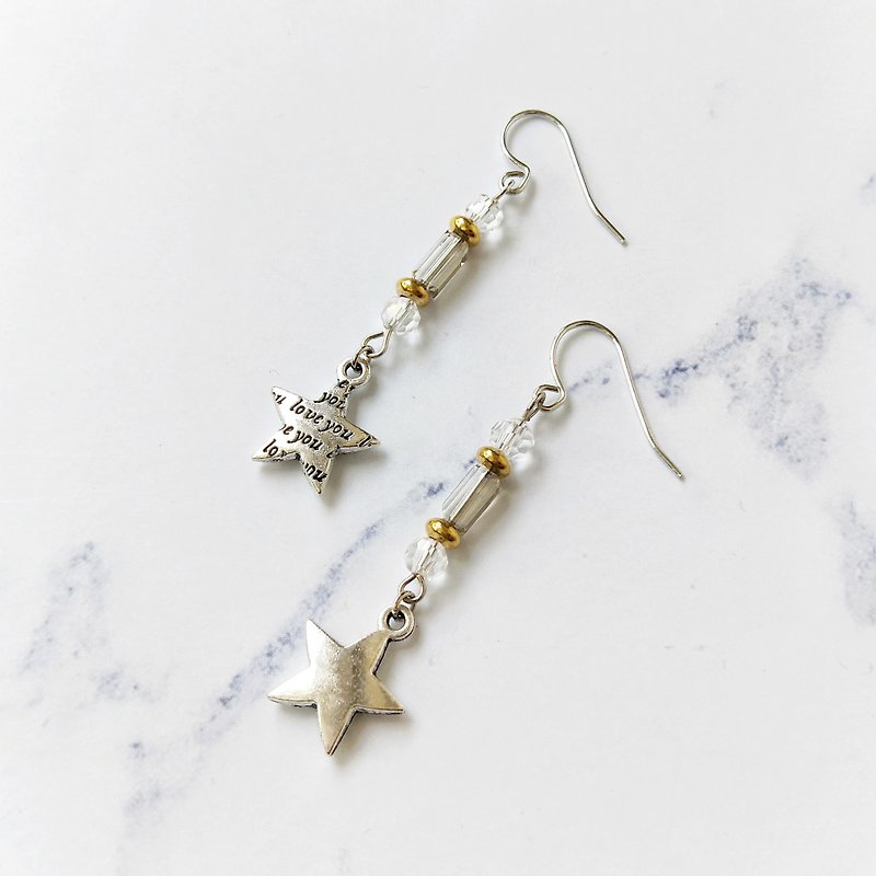[Un Jess Cadeau] Handmade earrings with bright as sun and stars pendants - Earrings & Clip-ons - Other Metals Silver