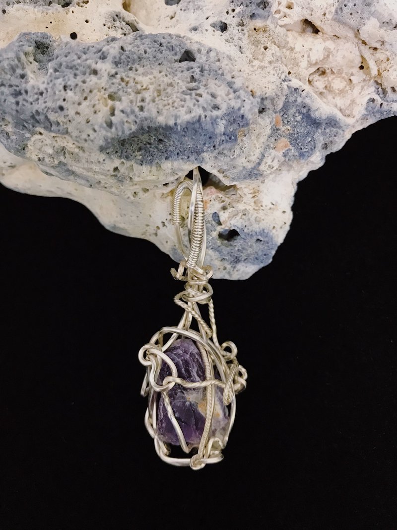 Angelin Jewelry || Amethyst Raw Ore/Pendant/Metal Wire Braid/Amethyst Ore Necklace - Necklaces - Crystal 