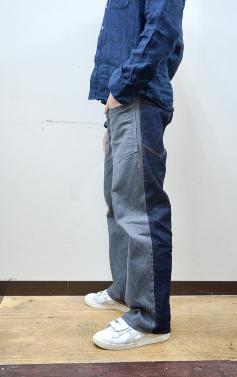 Straight silhouette 301 2tone jeans gray x indigo - กางเกงขายาว - ผ้าฝ้าย/ผ้าลินิน สีเทา