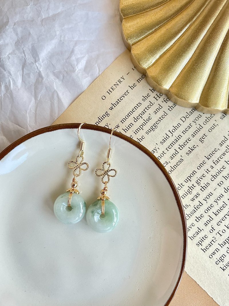 Natural Jadeite Type A - 14K Gold Filled Green Jade Earring - ต่างหู - หยก สีเขียว