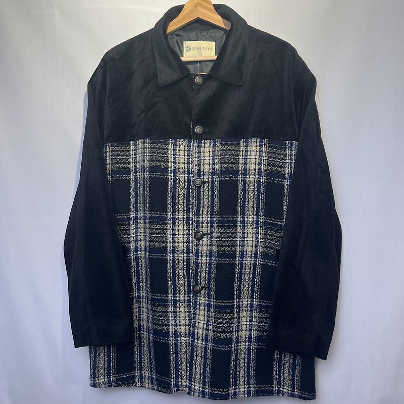 vintage check paneled knitted coat