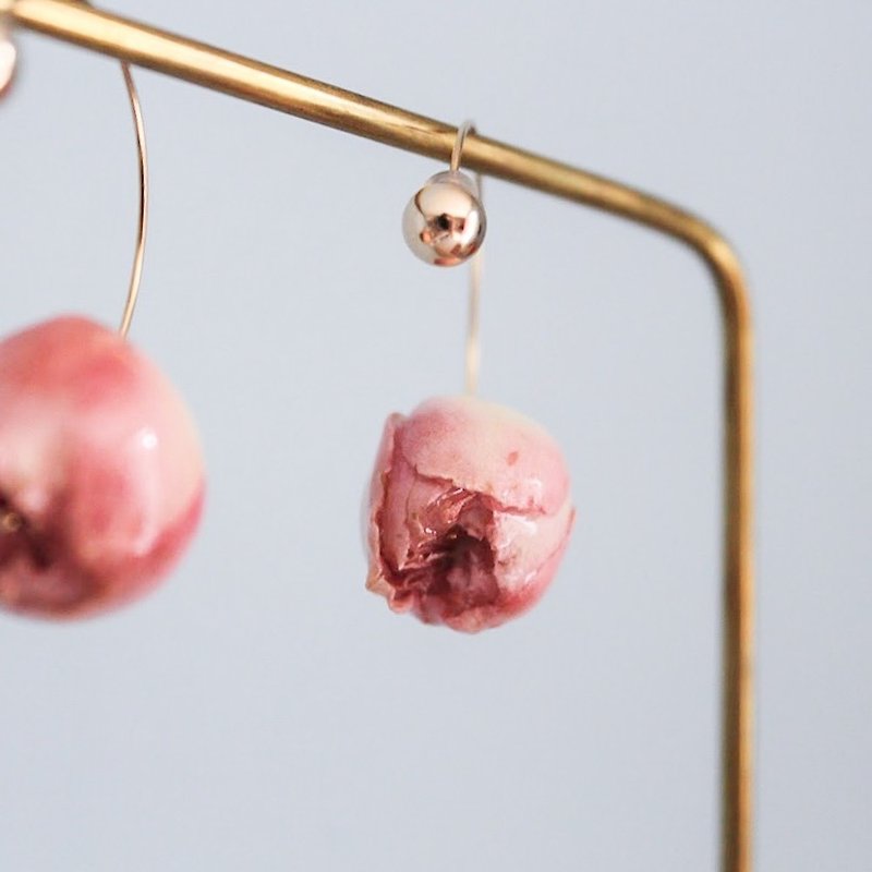 rosy / real flower round earrings - Earrings & Clip-ons - Plants & Flowers Pink