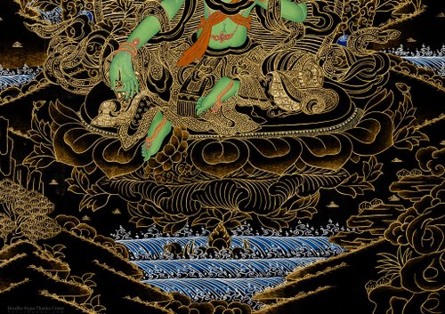 グリーンターラ　タンカペイント チベット仏教のグリーンターラタンカ絵画 - ショップ Boudha