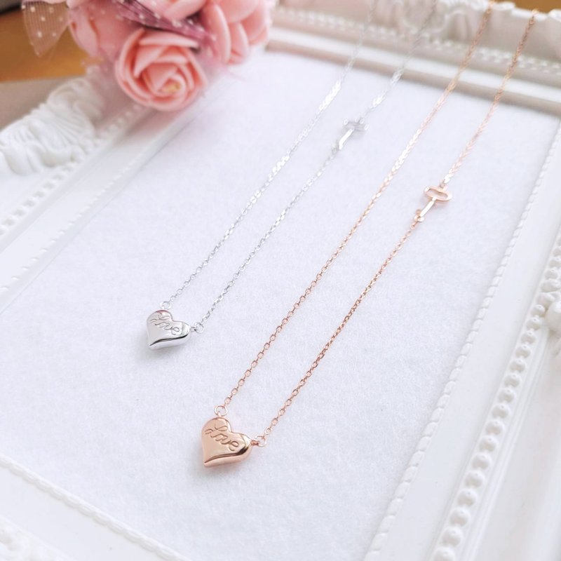 心動瞬間。心形與小鑰匙造型 925銀項鍊 短鍊 - 項鍊 - 純銀 銀色