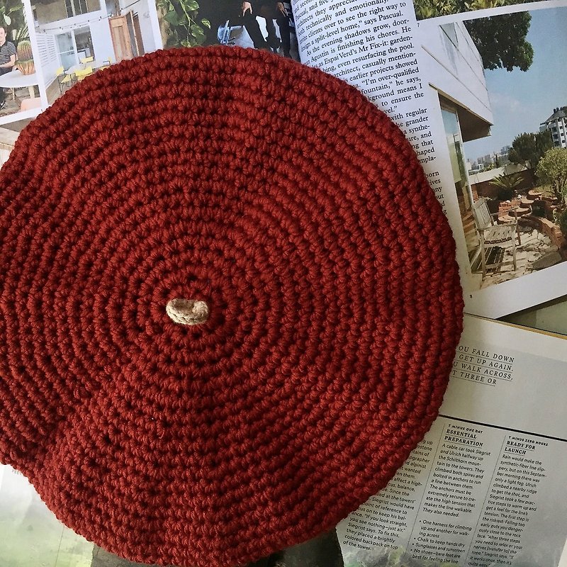 雙面手工鉤織貝蕾帽子  |  美麗諾羊毛  |  紅椒色 - 帽子 - 棉．麻 紅色