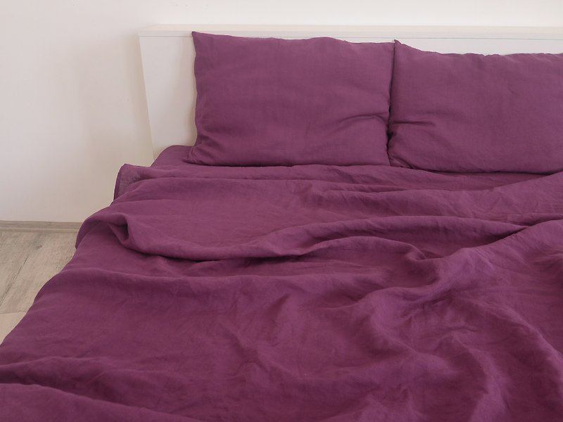Burgundy linen flat sheet / Linen bedsheet / Softened stonewashed linen sheet - 床包/寢具 - 亞麻 紫色