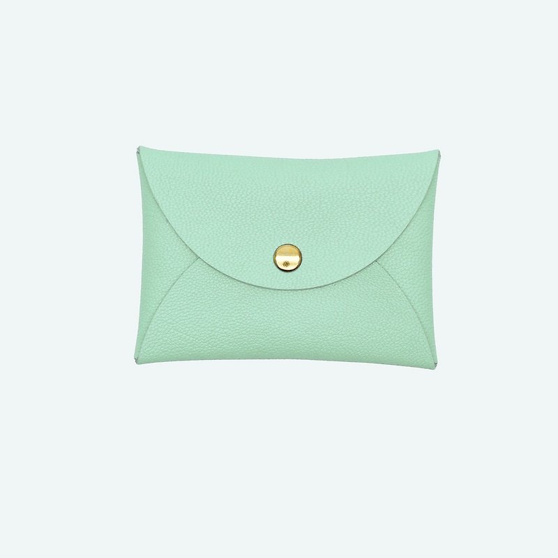 Multicolor genuine leather macaron pink green card holder/wallet/card holder/card case - ที่เก็บนามบัตร - หนังแท้ สีเขียว