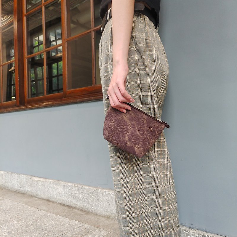 Cocoa-Suede Pencil Case/Cosmetic Bag-Essay Series - Toiletry Bags & Pouches - Cotton & Hemp Brown