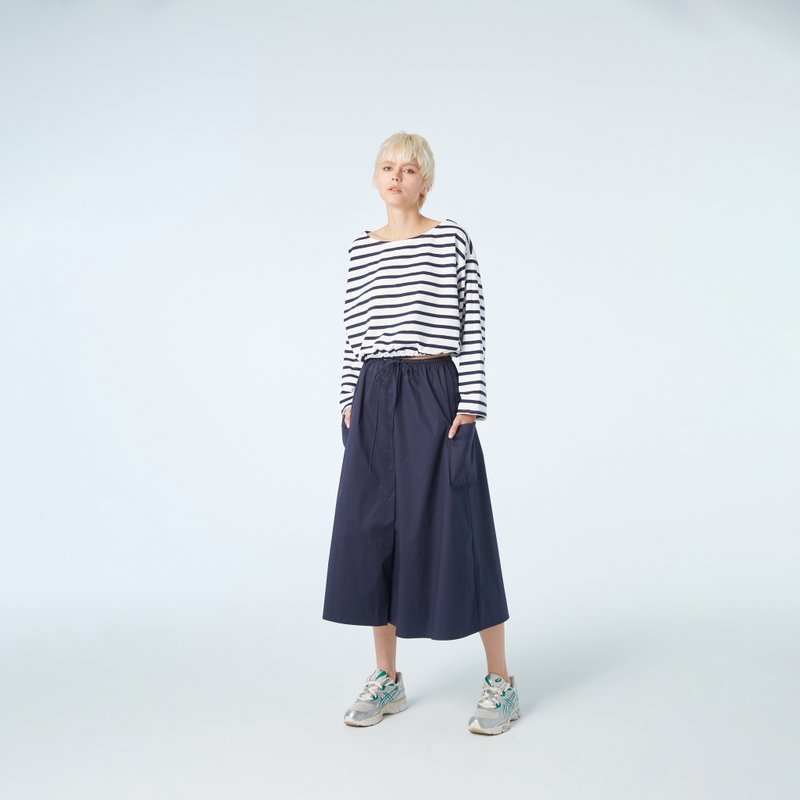 10 MOOn Blue pocket skirt - กระโปรง - ผ้าฝ้าย/ผ้าลินิน สีน้ำเงิน