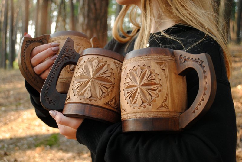 Personalized beer mug, husband birthday cup, wedding gift, Man Christmas gift - 咖啡杯/馬克杯 - 木頭 