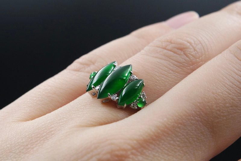 JEB翠藝寶 | 老坑玻璃種綠馬眼戒指 - 戒指 - 玉石 綠色
