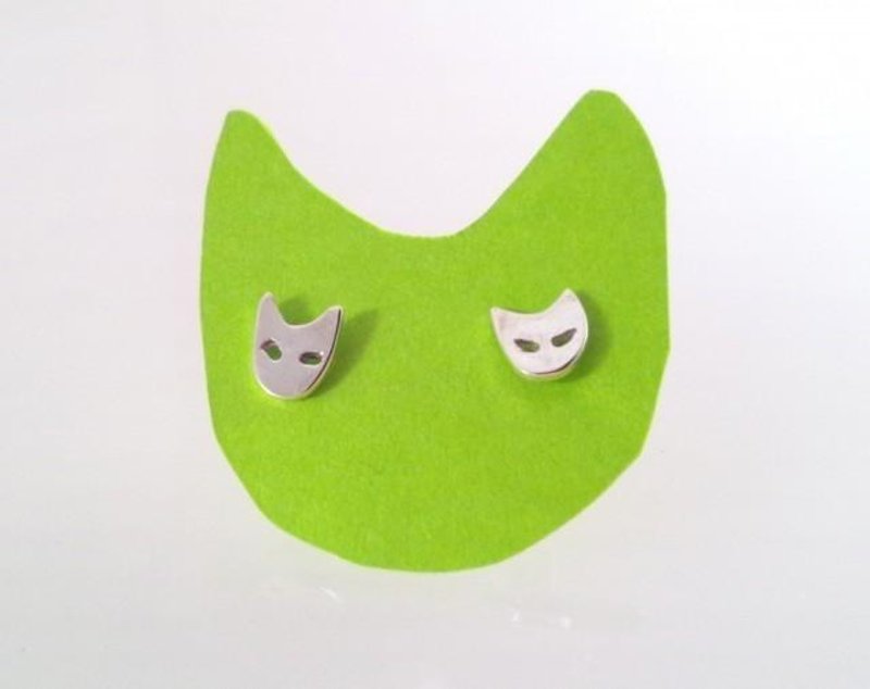 Cat Face Silver Earrings 2 - ต่างหู - โลหะ 