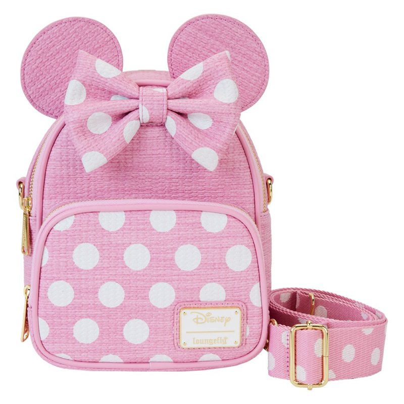 LOUNGEFLY-Minnie textured style dual-use mini backpack - กระเป๋าเป้สะพายหลัง - หนังเทียม สึชมพู