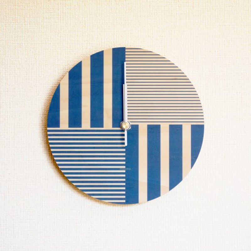 掛鐘 木紋與平面設計 B04 - 時鐘/鬧鐘 - 木頭 藍色